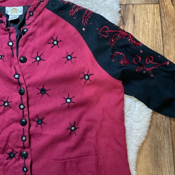 Sandy Starkman Jacket Womens‎ Size Large Cotton Linen Red Embroidered Flashy - Picture 4 of 12
